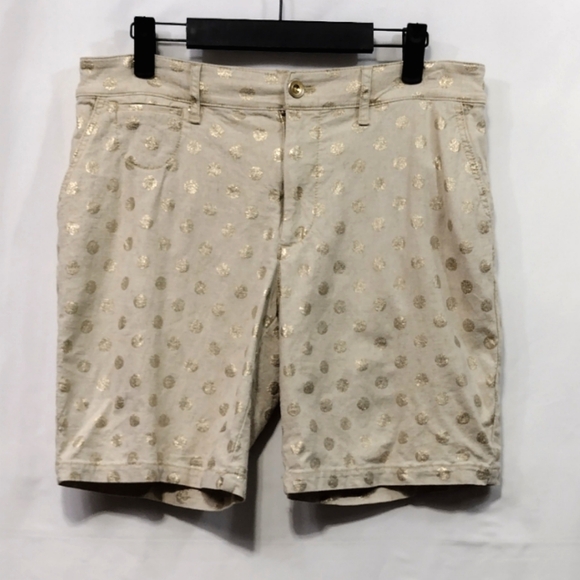 Anthropologie Linen Metallic Polka Dot Shorts Women's 27 Gold Preppy Academia - Picture 2 of 11